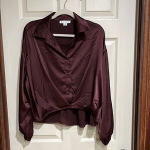 Women's Burgundy Satin Blouse